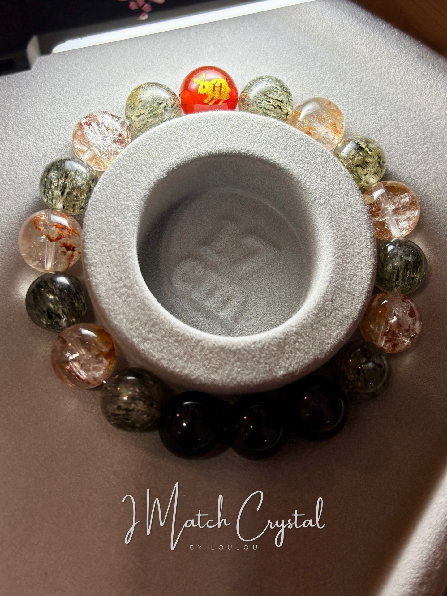 【戌狗六合開運手串】綠幽靈發晶 · 銅礦錦鯉 · 冰曜石｜11mm五行能量串